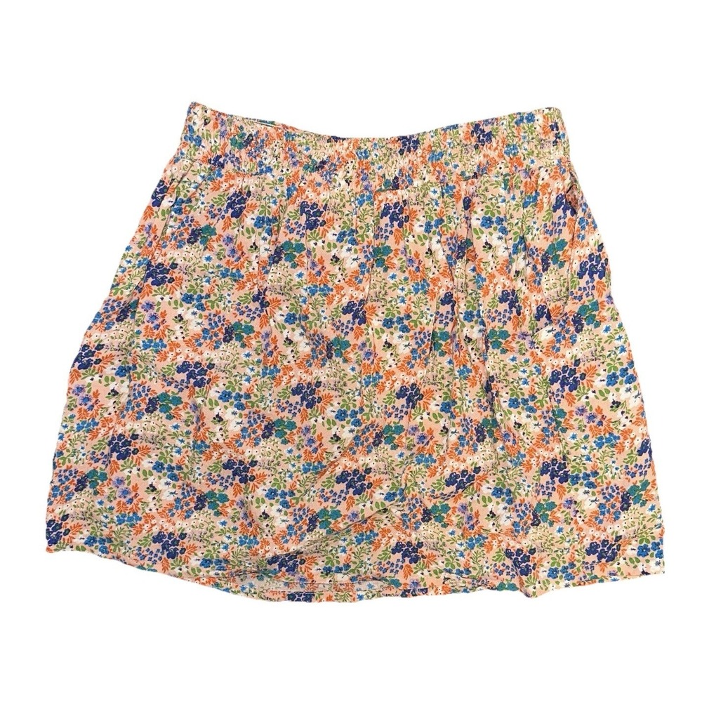 Forever 21 Floral Mini‎ Skirt Womens Medium Peach Blue Smocked Elastic Waist